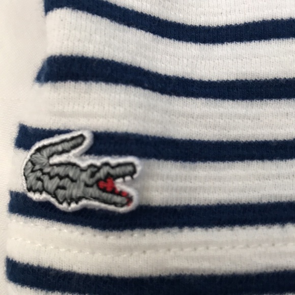 Lacoste striped cotton blend shirt w chambray yoke and cuffs crop sleeve EUC - Picture 4 of 6